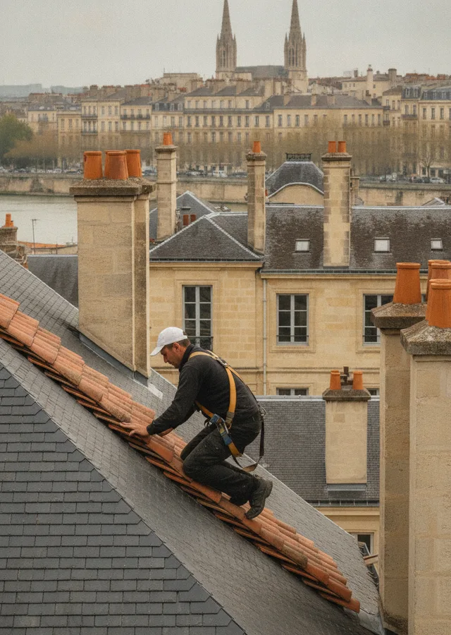 Couvreur installant une toiture à Bordeaux